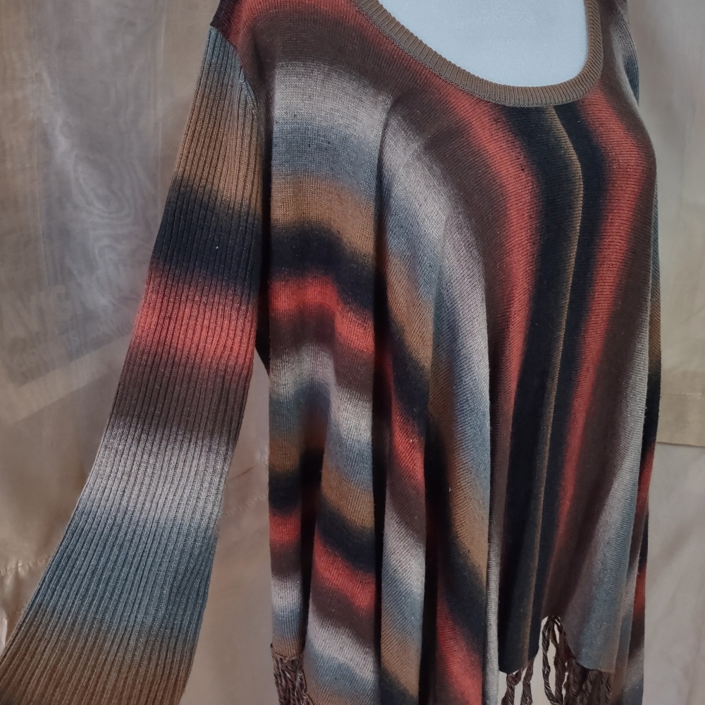 Angie long-sleeve striped sweater with fringe. Size Small (fits larger)